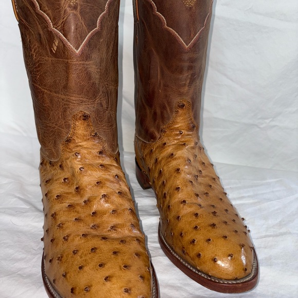 Justin Boots Tan and Brown Ostrich Western Boots - Picture 3 of 14